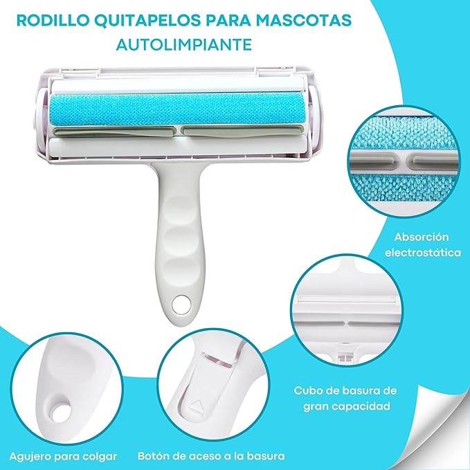 Quitapelos y Rodillos para Mascotas - Reutilizable y Fácil de Usar, para Perros, Gatos y Más